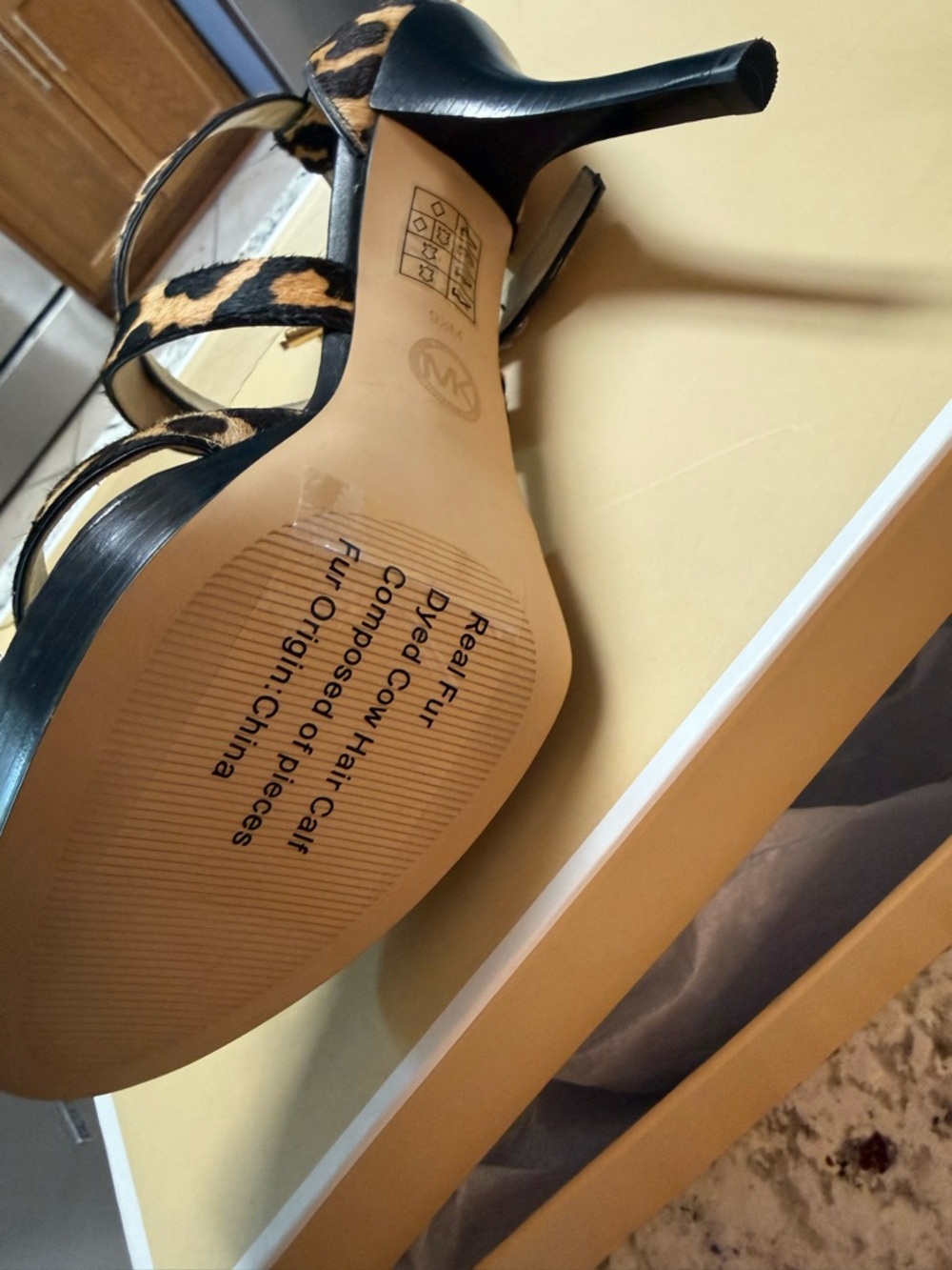 Michael Kors Leopard Print Strappy Heel Sandal - Tan/Black - Picture 3 of 6
